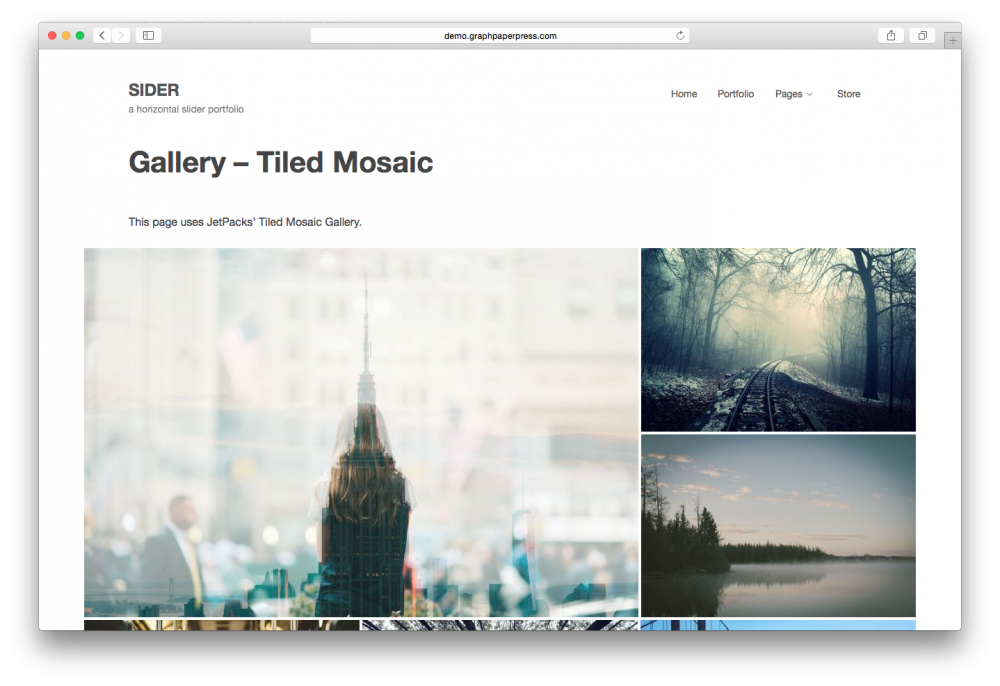 Sider horizontal scrolling WordPress theme - Mosaic