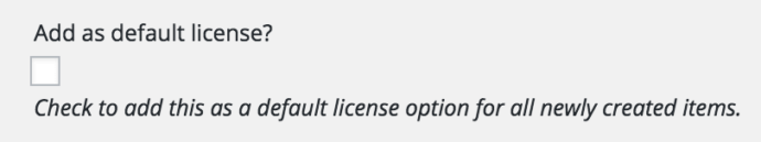 The Default License checkbox.