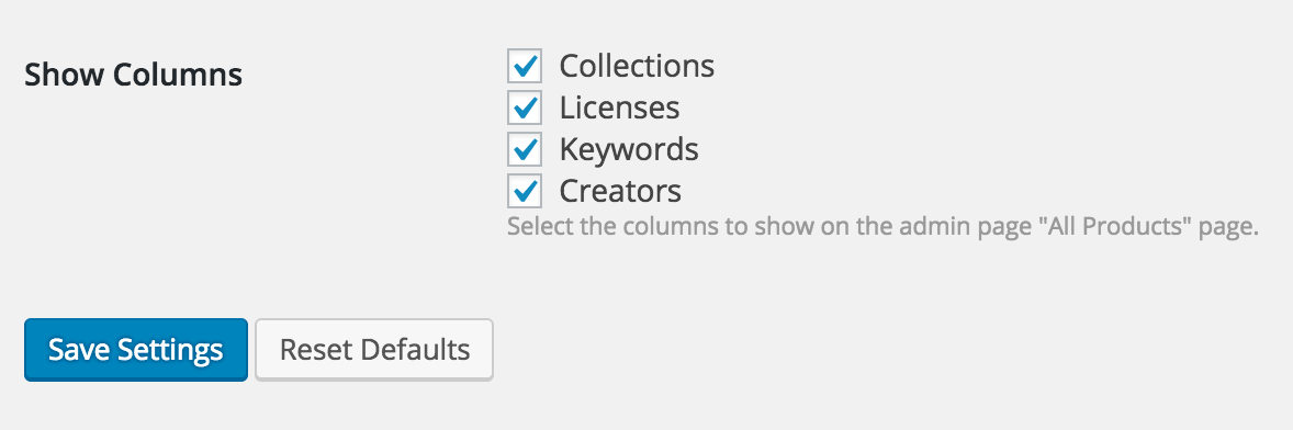 The Sell Media settings checkboxes for displaying keywords.