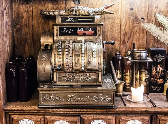 An old-fashioned cash register.