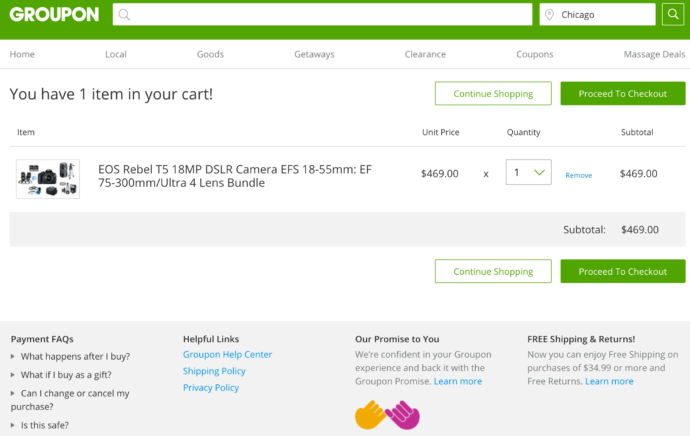 The Groupon checkout page.
