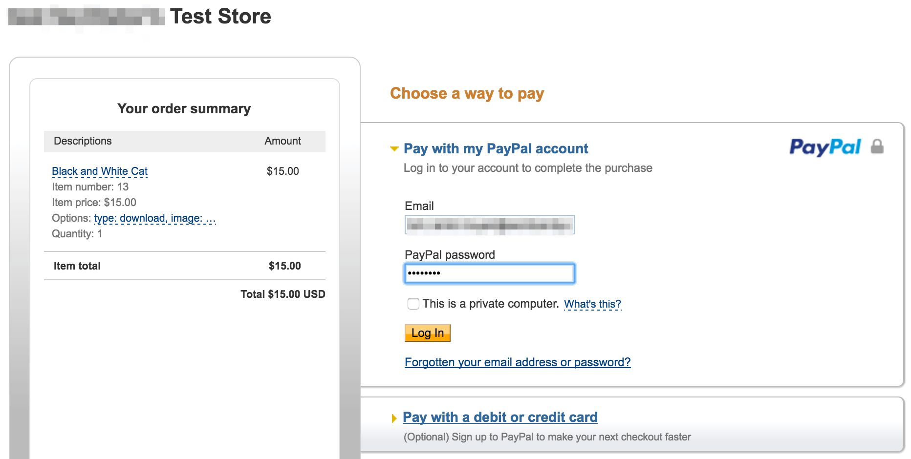 The PayPal login screen.
