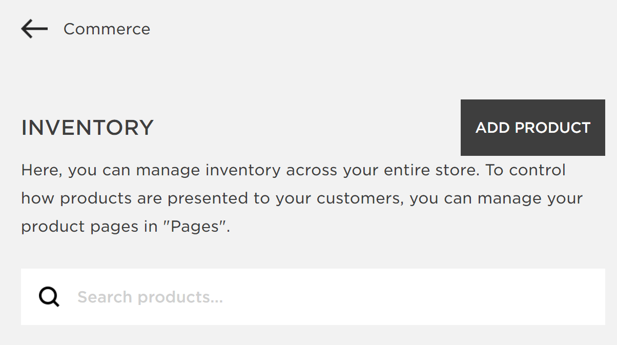 The option to add a product to Squarespace.