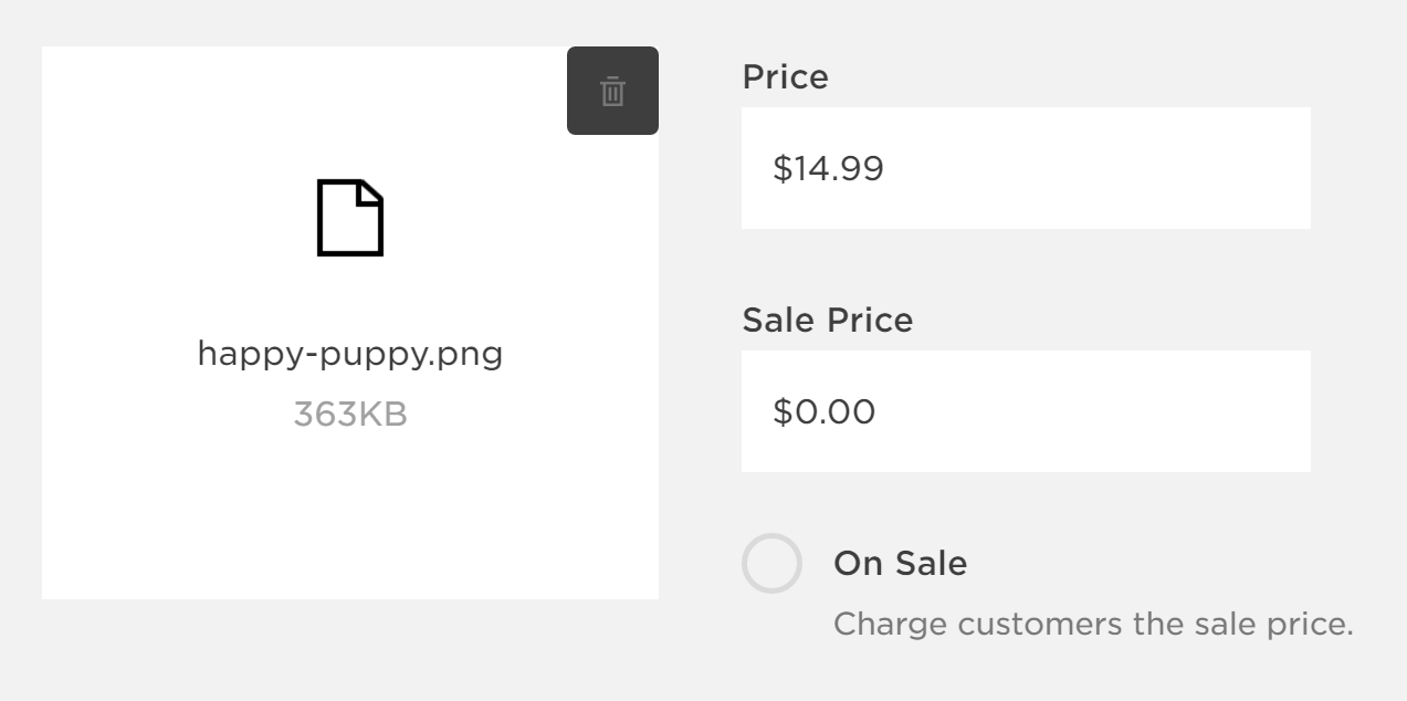 The pricing and upload tab.