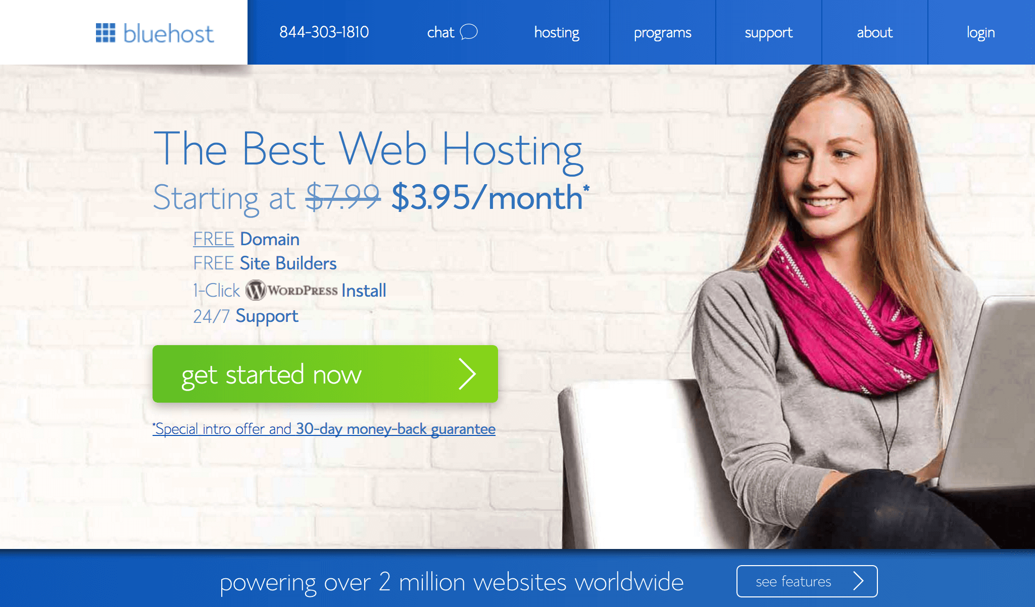 The Bluehost home page.